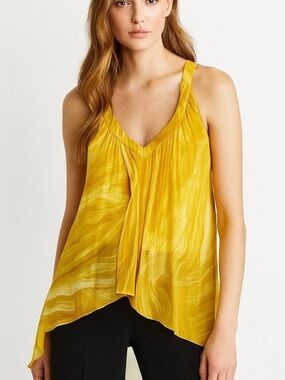 DVF Diane Von Furstenberg Silk Falyn Flowy Yellow Tank Top Blouse